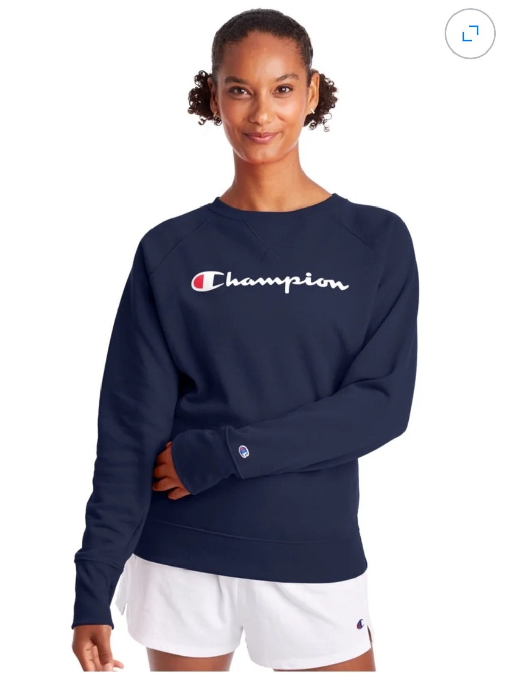 Champion sweatshirt crew neck navy blue & white logo Women’s XL